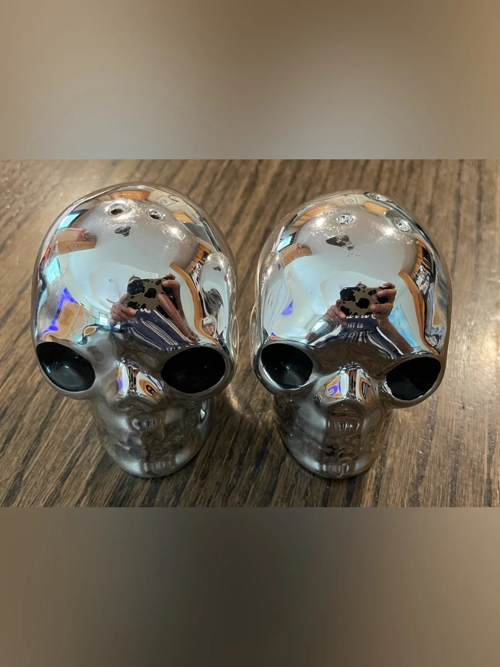 Chrome Skull Salt and Pepper Shakers Set